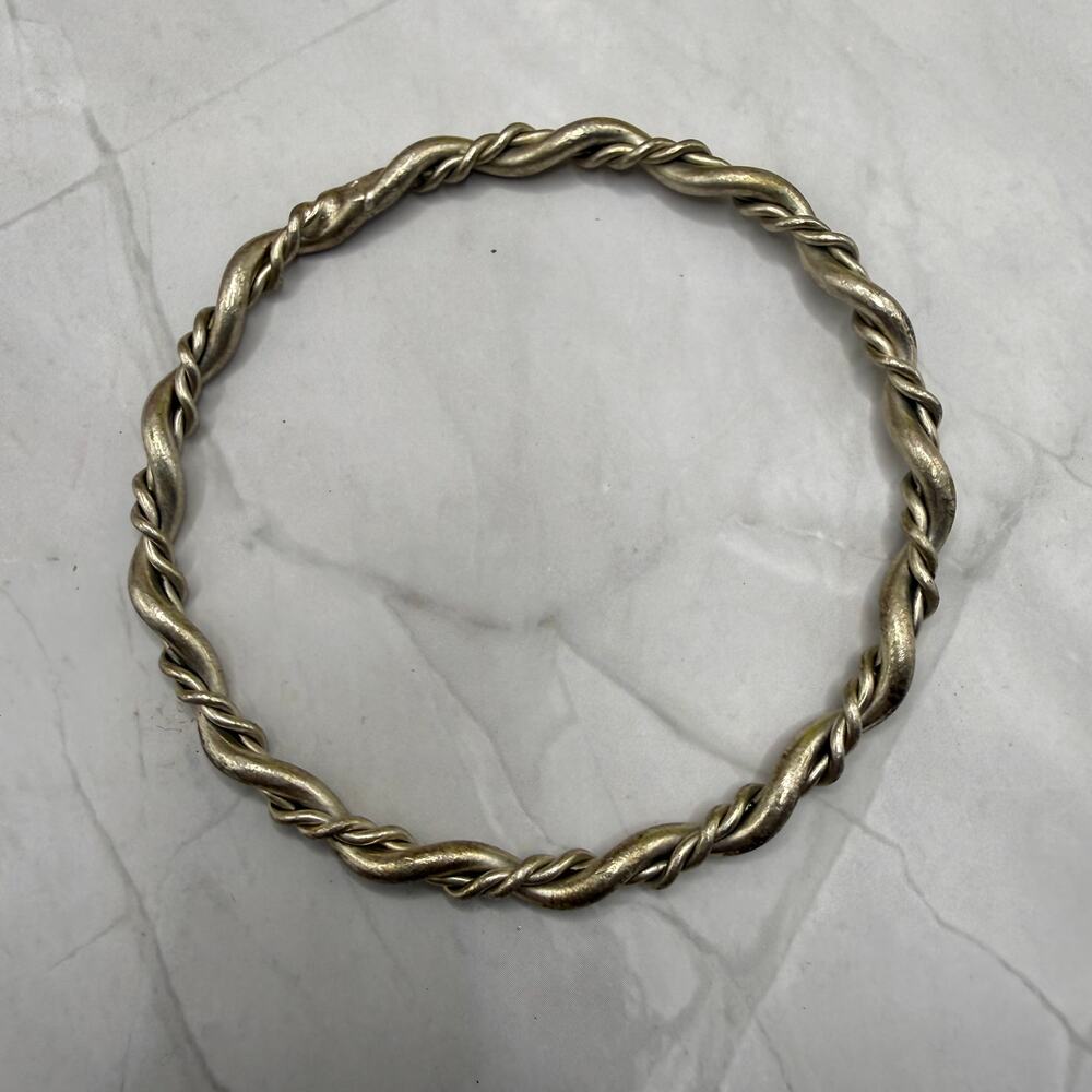 Vintage Silver Tone Twisted Rope Bangle Bracelet Boho Celtic Style